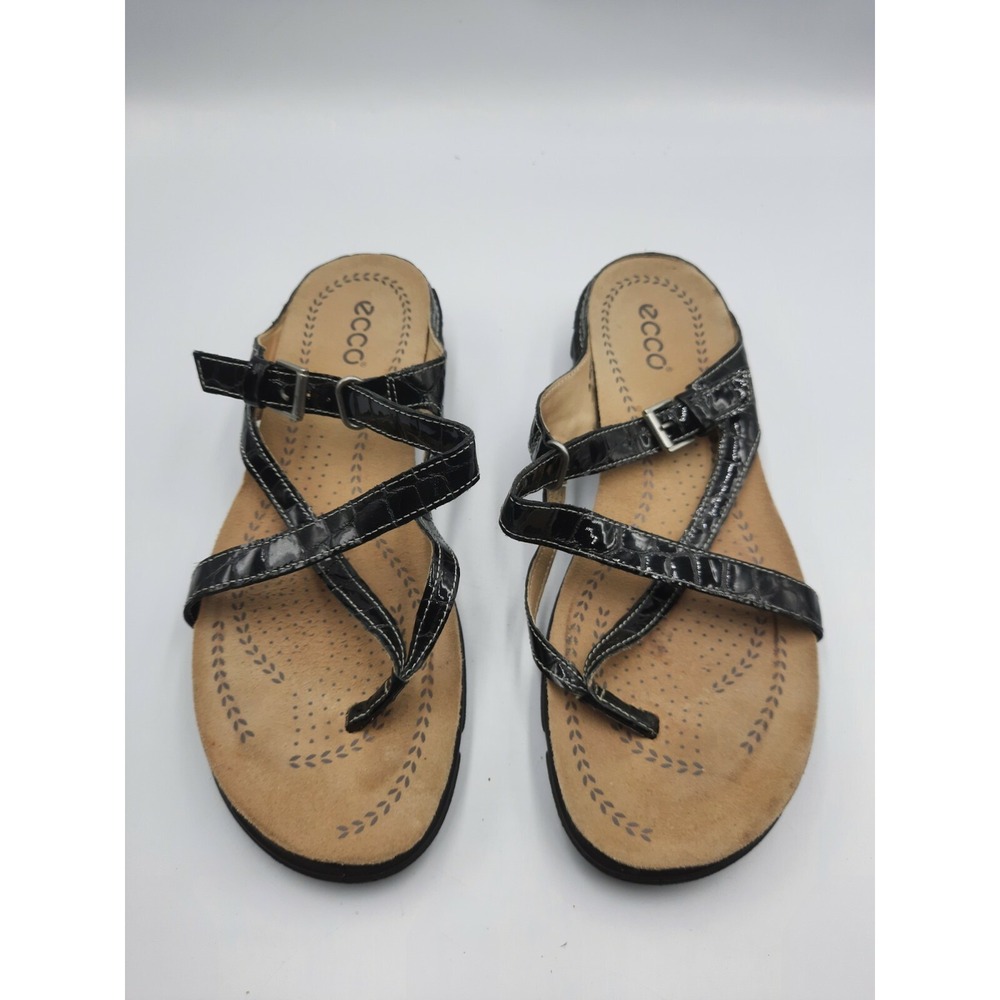 ECCO‎ light 8-8.5 Black Strappy Sandals Womens 39 comfort shoes 45353